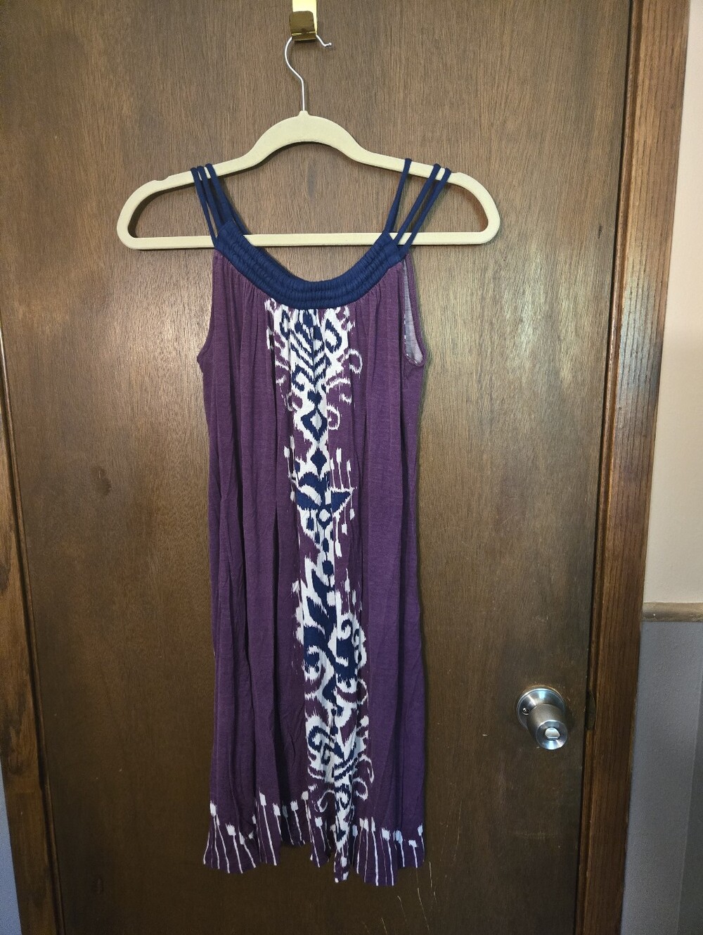 Apt. 9 Purple Midi Dress with Navy and White Print Medium